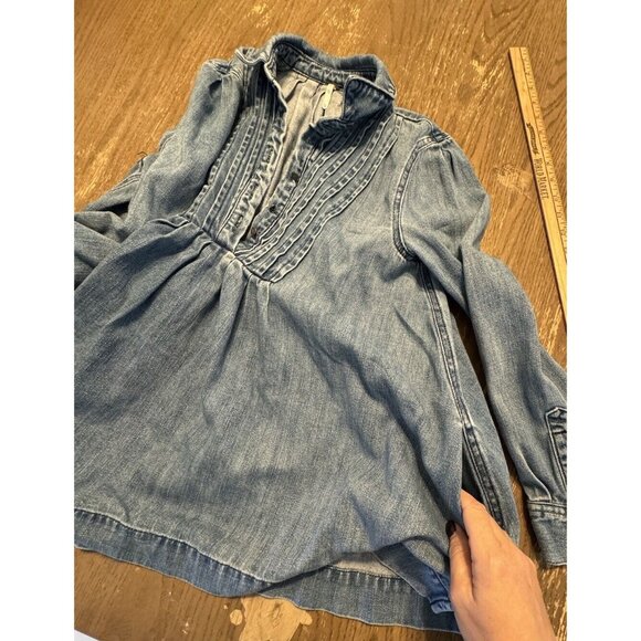 Free People Women's Denim Robin Blue Button Front Pullover Tunic Dress Size XS - Picture 12 of 15